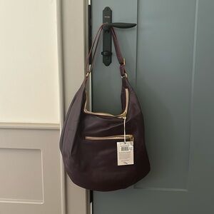 EUC Sseko slouchy crescent bag in brambleberry sheepskin